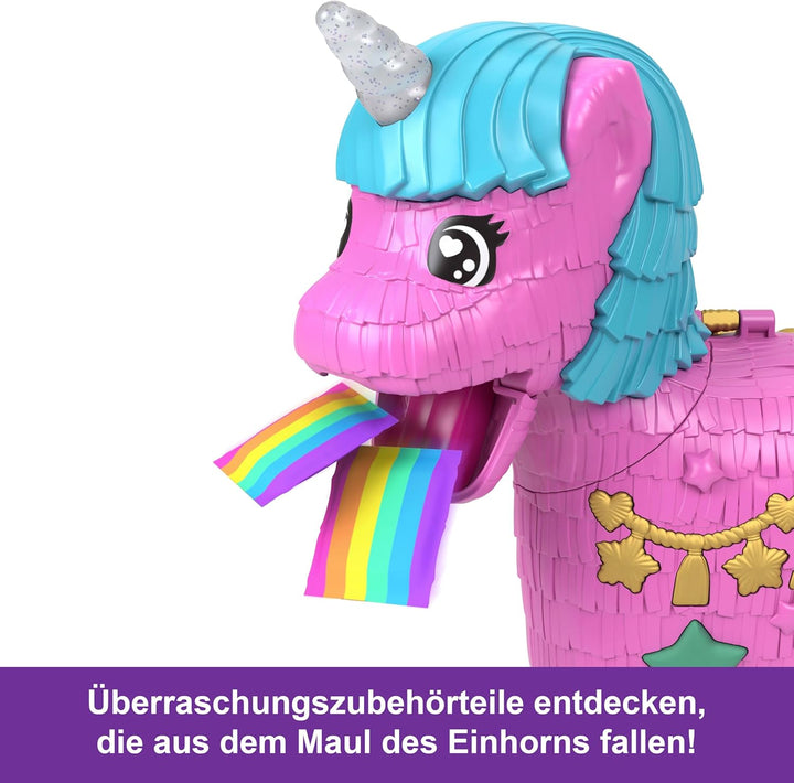 Polly Pocket Puppen und Spielset mit Tieren und über 25 Überraschungs-Accessoires, Unicorn Partyland