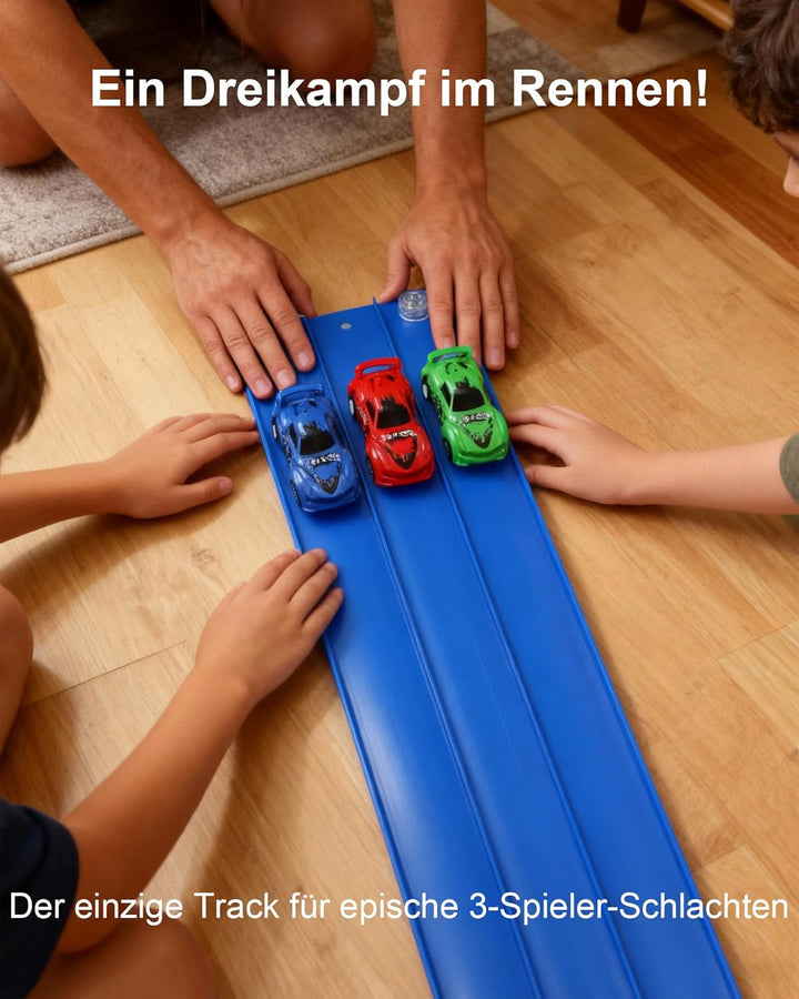 Dreispurige Flexible Rennbahn für Kinder – 5 m Lange Saugnapf-Schwerkraftrampe für 1:64-Modellautos,