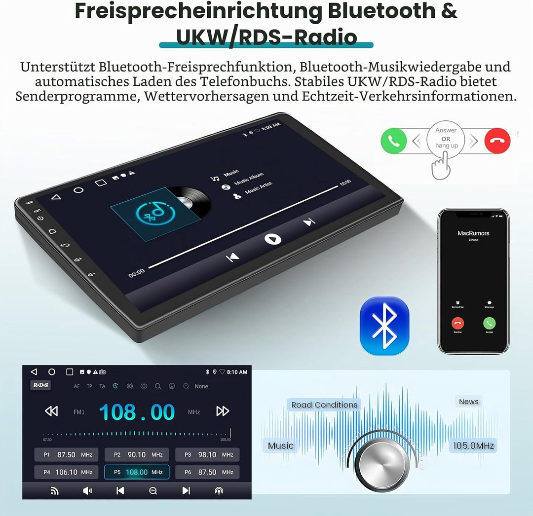 Hikity 2+64G Android 15 Autoradio Navi Für Kia Rio 2012-2015 Mit Wireless CarPlay Android Auto Mirro