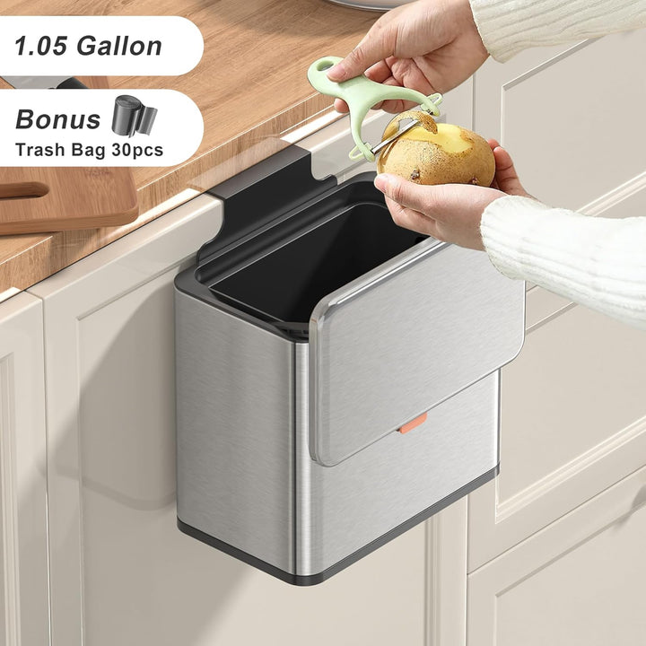 Mbillion Küchenkomposteimer, hängender Mülleimer mit Deckel, 4L/1,05 Gallonen, Edelstahl-Mülleimer f