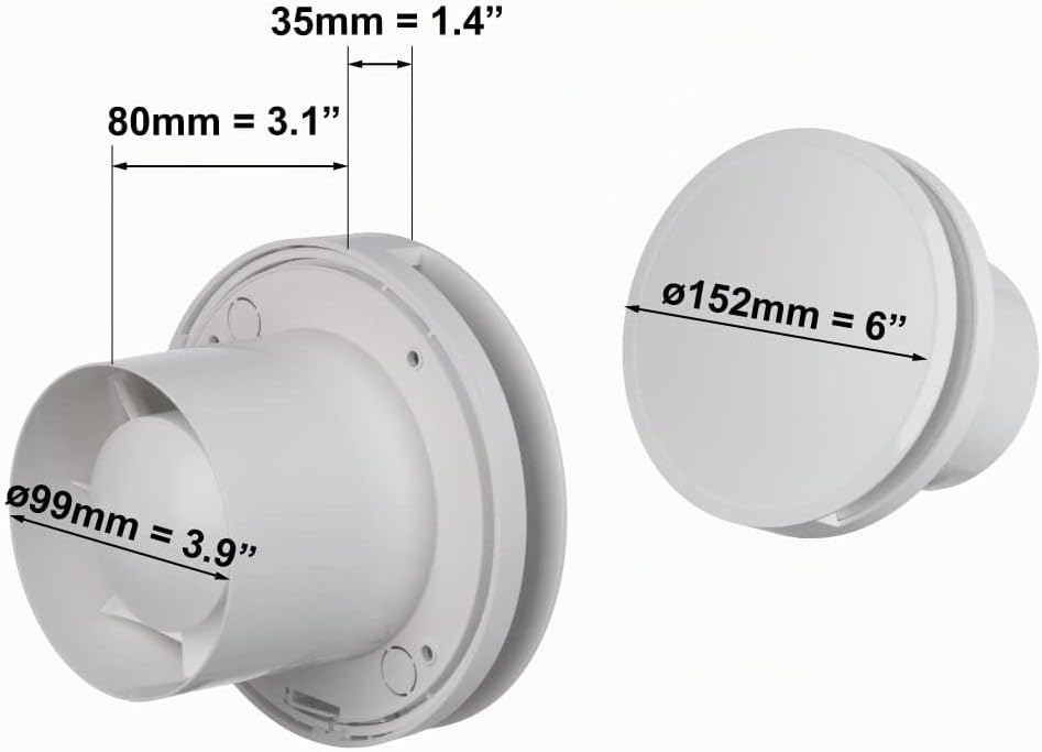 EUROPLAST Ø 100mm Bad-Lüfter mit Feuchtesensor und Timer mit Rund Front, Leise Ventilator - Kunststo