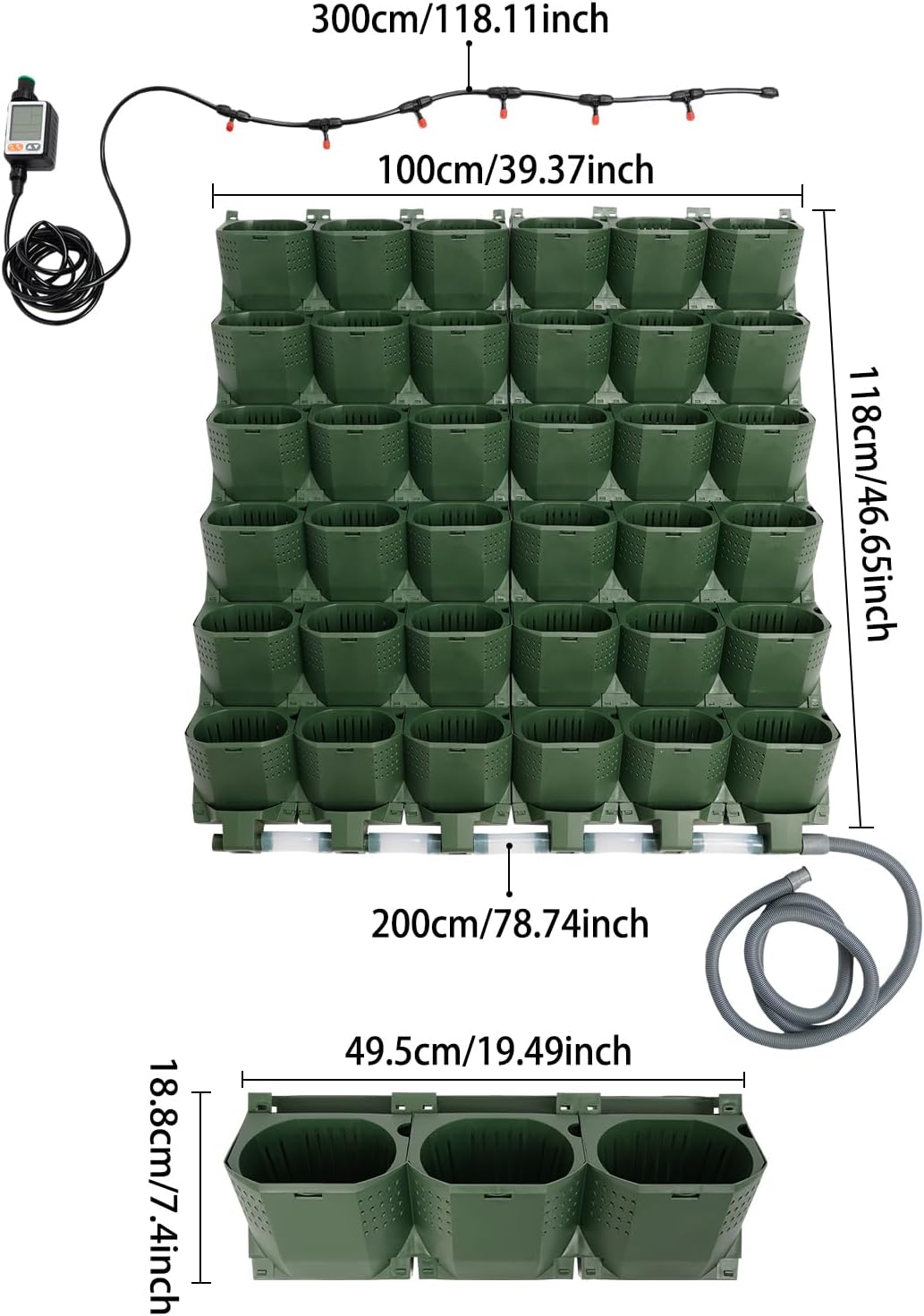 Selbstbewässernder Wandblumentopf, Vertikal Wand Pflanzset Garten Set mit Bewässerung Timer 36 Topf
