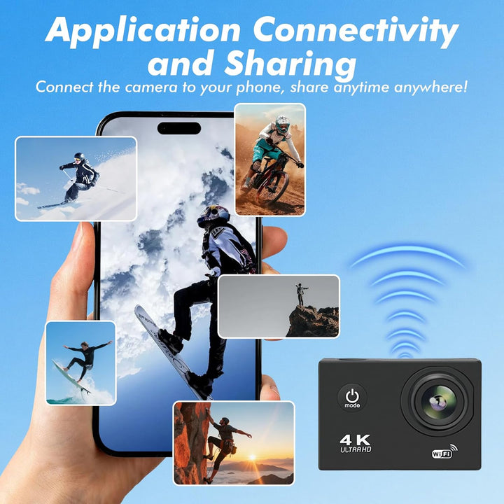 Action Cam 720P 30FPS mit 64GB Karte,20MP Unterwasserkamera bis 40m, Touchscreen,140° Weitwinkel Spo