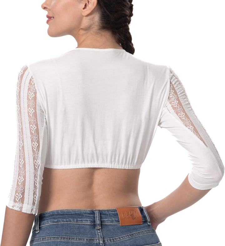 Kelliar Dirndlbluse Damen Trachtenbluse Creme Dirndl Bluse für Bavarian Oktoberfest 32 Creme-24, 32