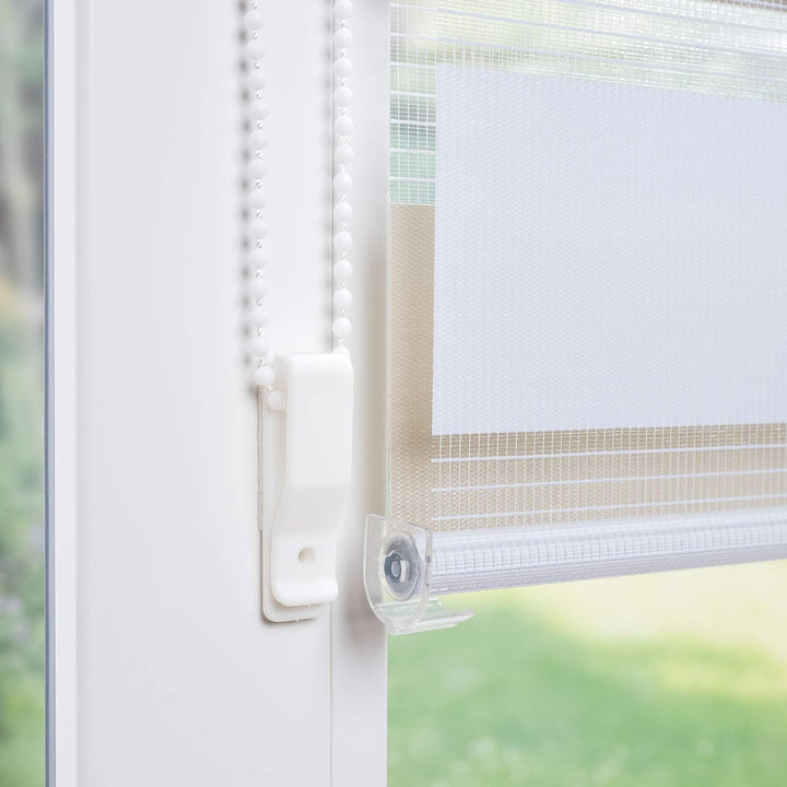 Klemmfix Doppelrollo dreifarbig hell beige Creme weiss - Breite 45 bis 120 cm, Länge 150 cm BZW. 210