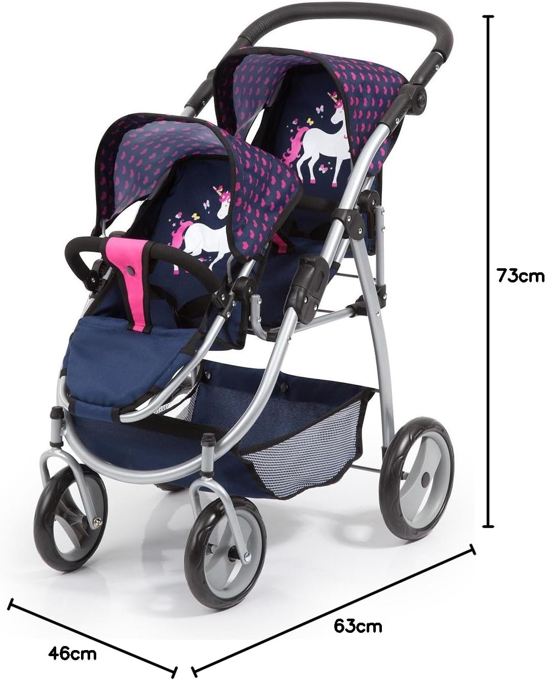 Bayer Design 26554AA Zwillingspuppenwagen für Puppen, modern, höhenverstellbarer Griff, zusammenklap
