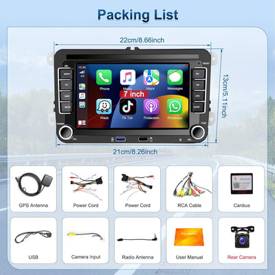 Podofo Autoradio für VW Golf 5 6 Polo Seat Skoda Radio mit Wireless Carplay Android Auto, 1+32G 7 Zo