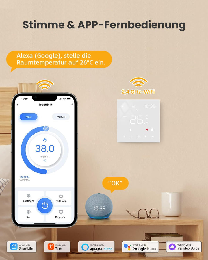 【2023 Neu】 MIUCDA Tuya Smart Thermostat für Wasser Fussbodenheizungen und Boiler WiFi Heizungsthermo
