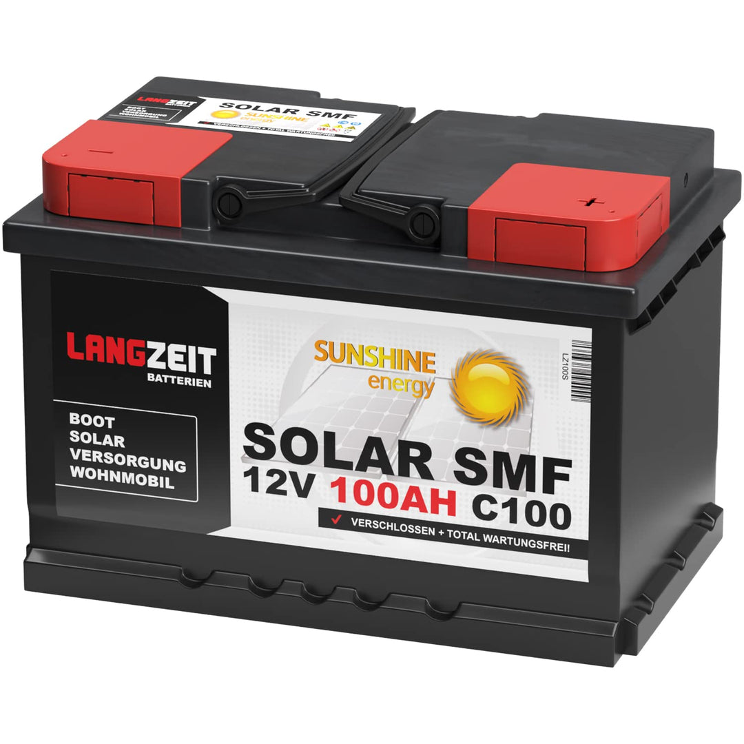 Solarbatterie 100Ah 12V Versorgungsbatterie Wohnmobil Batterie Boot Solar SMF total wartungsfrei 80A