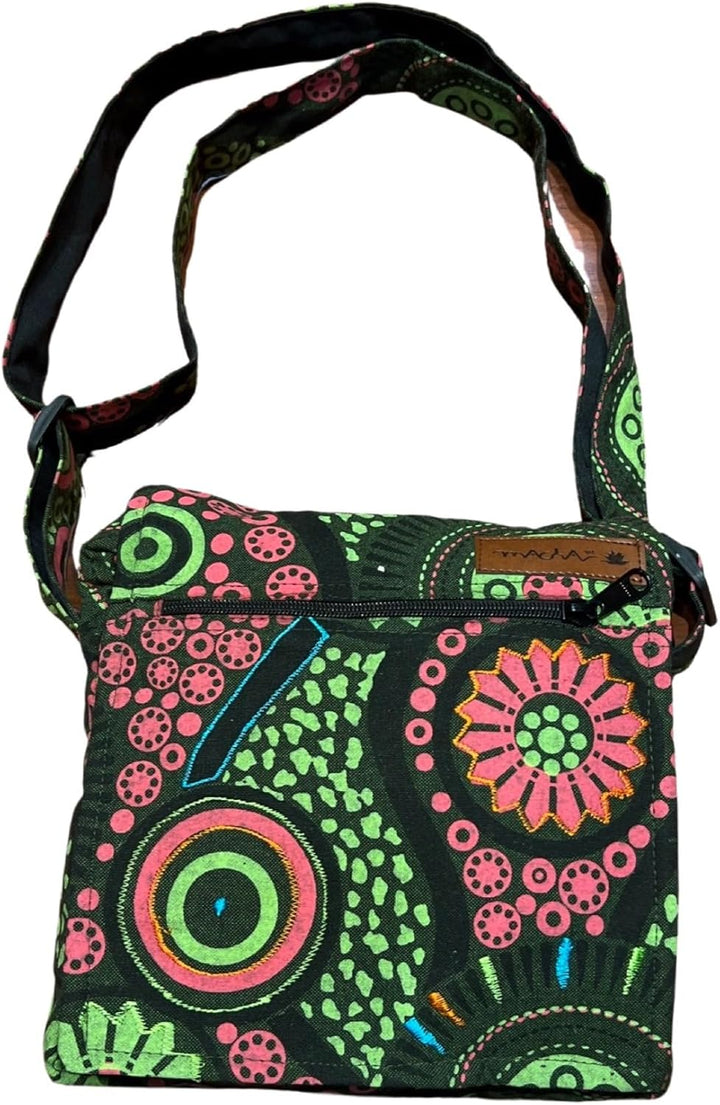 Damen Baumwolle Umhängetasche Indische Ethno Stil Boho Maliprint Tasche Baumwolle satche l mit Klapp