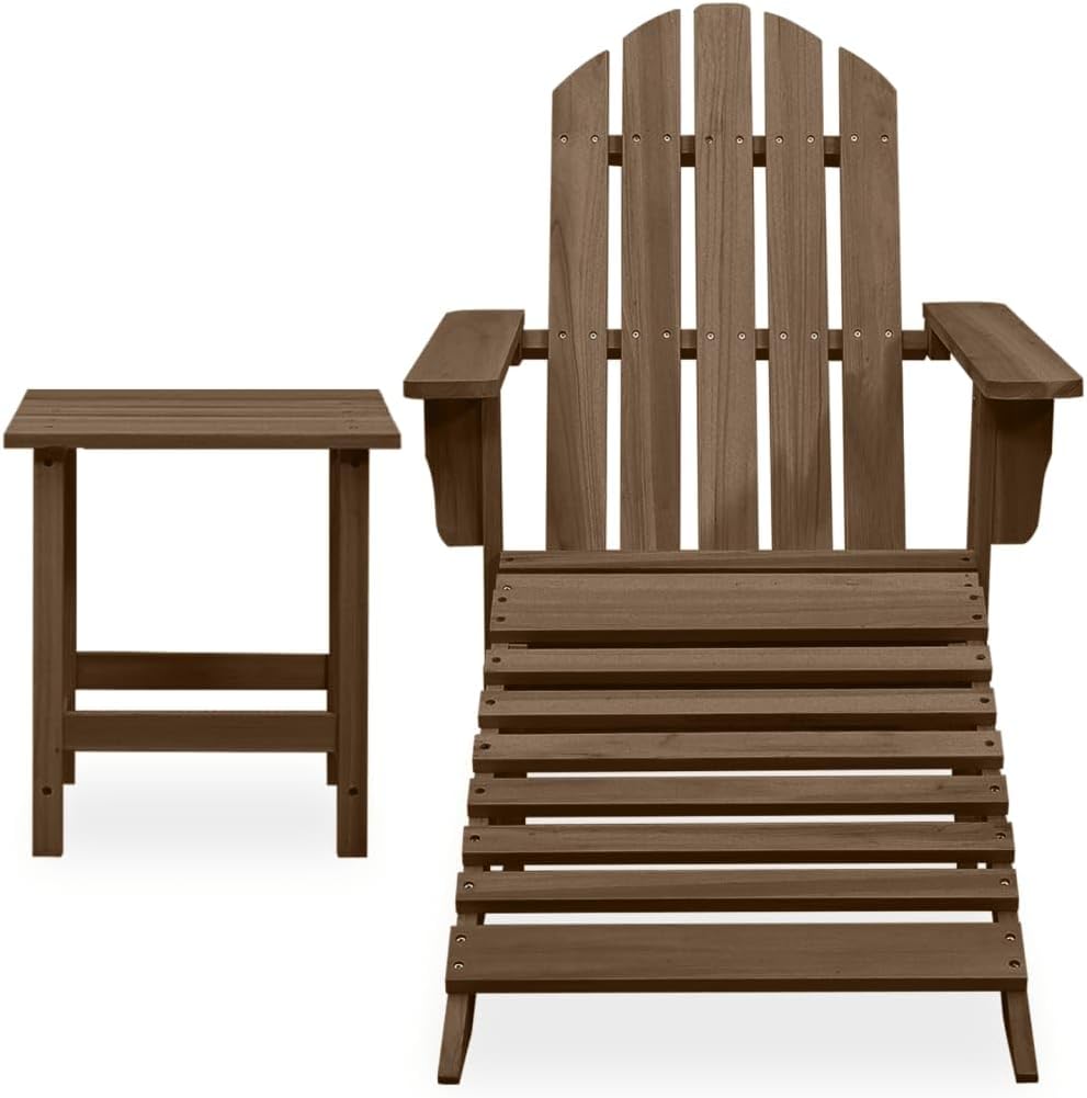 vidaXL Tannenholz Massiv Adirondack Gartenstuhl mit Fussstütze Tisch Deckchair Liegestuhl Gartenmöbe