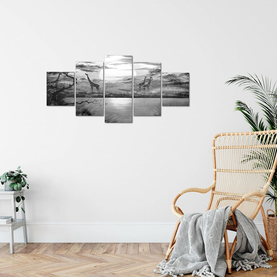 Runa Art Wandbilder Afrika Giraffe 5 Teilig Bild auf Vlies Leinwand Deko Wohnzimmer Schlafzimmer Sav