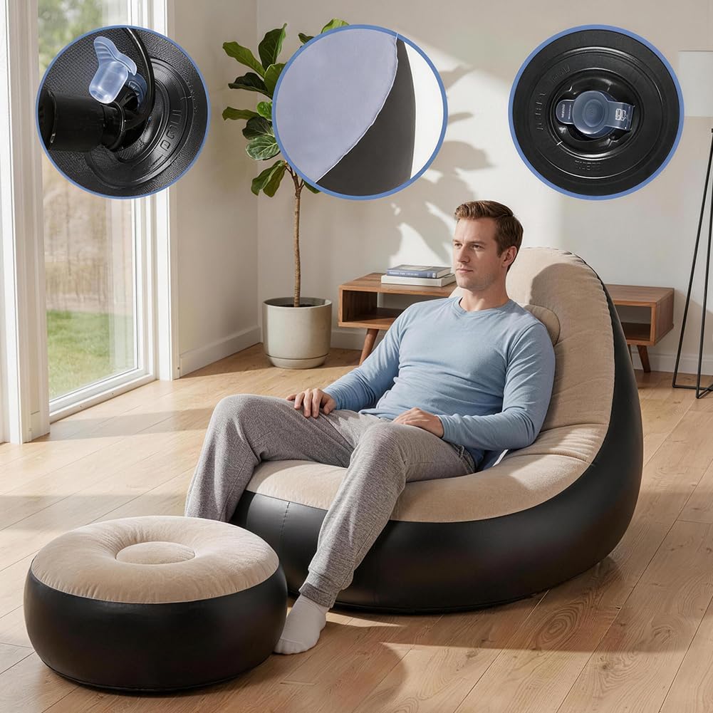 Aufblasbares Sofa mit Fusshocker, Aufblasbarer Sitzsack, Aufblasbares Stuhl Sofa, Luftsofa Aufblasba