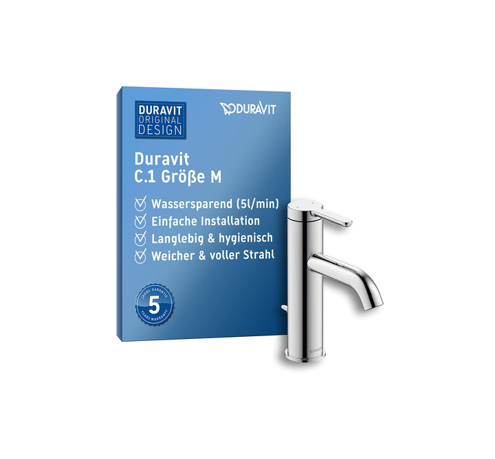 Duravit C11020 C.1 Waschtischarmatur, Grösse M (Auslauf Höhe 86 mm). Wasserhahn Bad mit Zugstangen-A