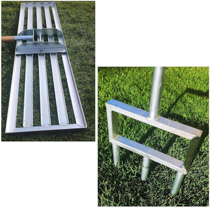 SattesGrün Rasenpflege Set bestehend aus Aerifizierer und 100x26cm XXL Rasenrakel |Rasenbelüfter Flä