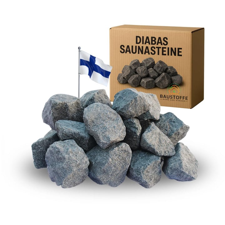 Saunasteine Diabas (vorgewaschen) 50-80 mm + Saunakko Saunatasse als SET (5kg)