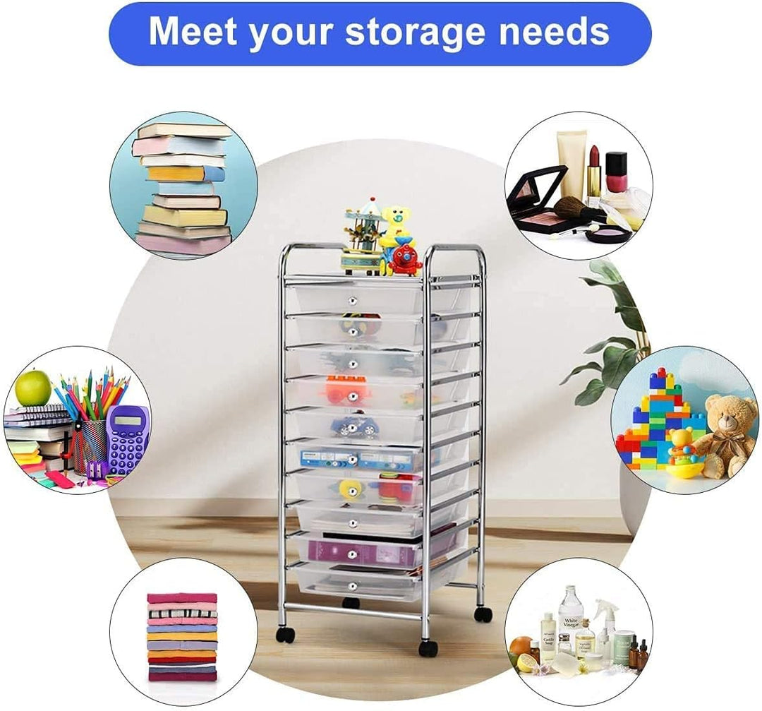 RELAX4LIFE Rollwagen 10 Schublade, Rollcontainer Grosser Stauraum, Badrollwagen Metallgestell, Badtr