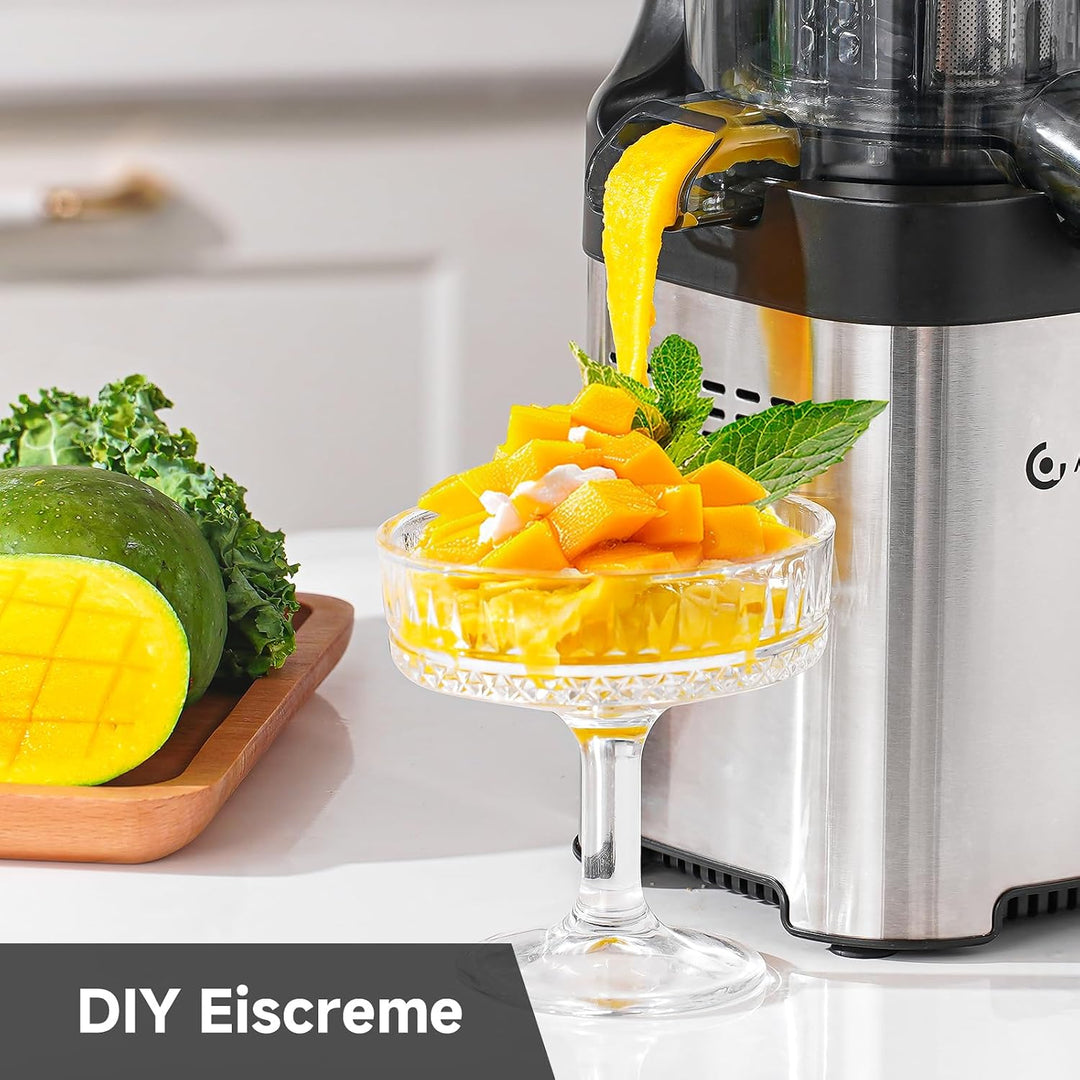 AMZCHEF Entsafter - Slow Juicer mit 120MM Breite und Grössere Einfüllschacht für Ganze Gemüse und Ob
