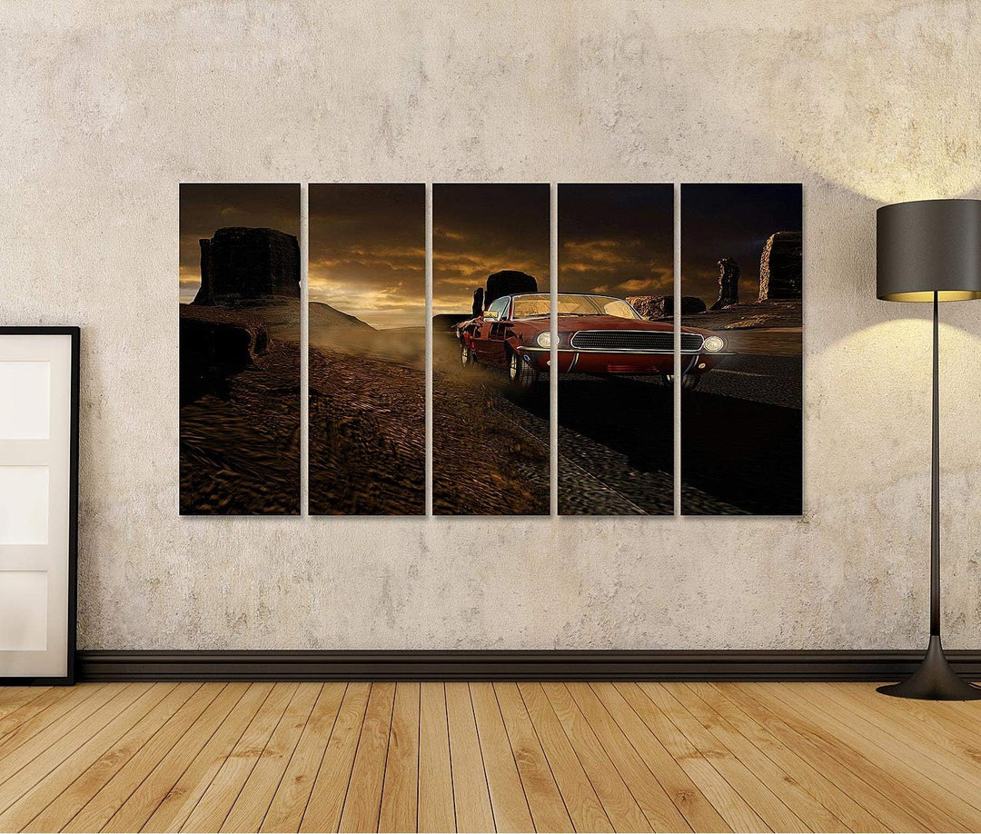 islandburner Bild auf Leinwand 1967 Metallroter Ford Mustang Monument Valley Bilder Wandbilder Poste