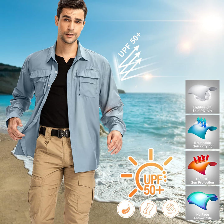yeyity Outdoor Langarm Safari Hemd UPF50 UV Schutz Funktionshemd Atmungsaktiv Button Down Hemd für W
