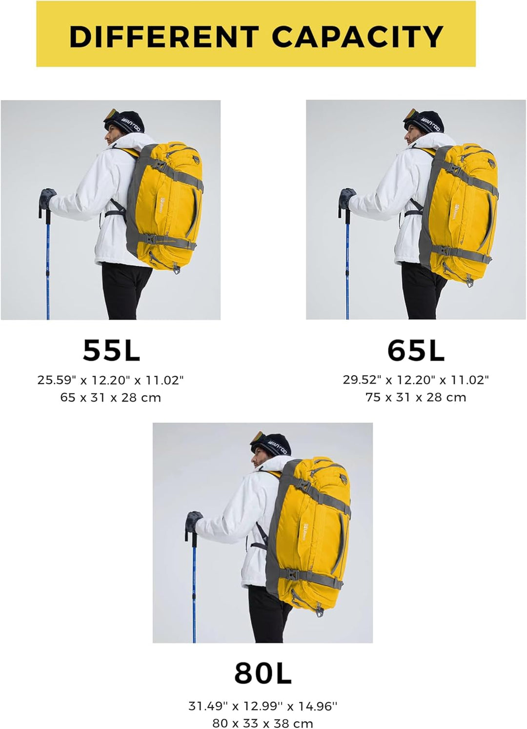 Ubon Faltbare Reisetasche Wasserdicht Grosse Sporttasche mit Fach Gelb 65L | Unisex-Rucksack,Wanderr