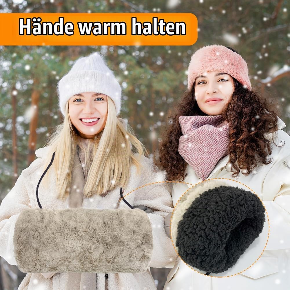 SwirlColor Hand Muffs, Tragbare Stilvolle Khaki Kunstpelz Handwärmer mit Umhängekordel Muff Handwärm