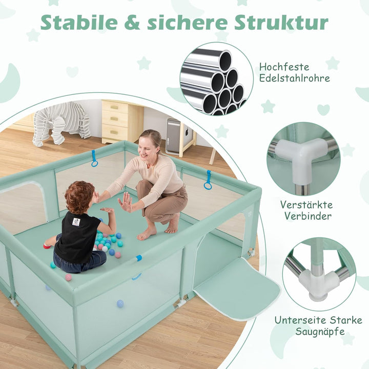 GOPLUS 200x180cm Baby Laufstall, Laufgitter mit Matratze, 4 Handringe & 50 Spielbällen, Krabbelgitte