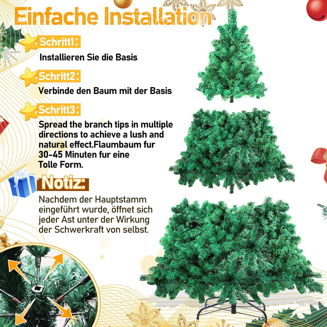 Künstlicher Weihnachtsbaum mit Beleuchtung, 210cm LED Tannenbaum mit Metallständer 400 Warmweissen L