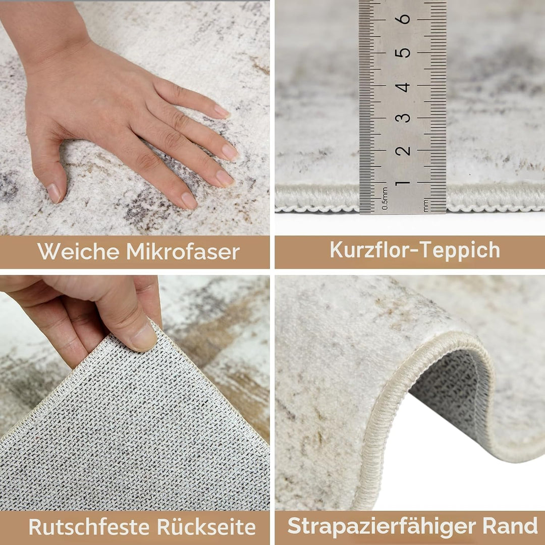 Famibay Teppich Wohnzimmer Schlafzimmer Beige Braun Teppich Waschbar Klein Modern Wohnzimmerteppich