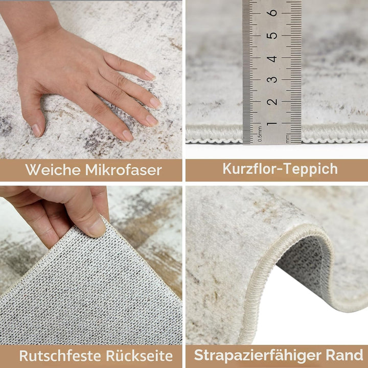 Famibay Teppich Wohnzimmer Schlafzimmer Beige Braun Teppich Waschbar Klein Modern Wohnzimmerteppich