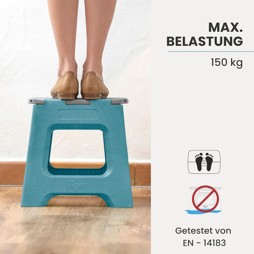 Vigar Kompakte Tritthocker Klappbar für Erwachsene, 27 cm, Klapphocker Faltbar 150 kg rutschfest, Le