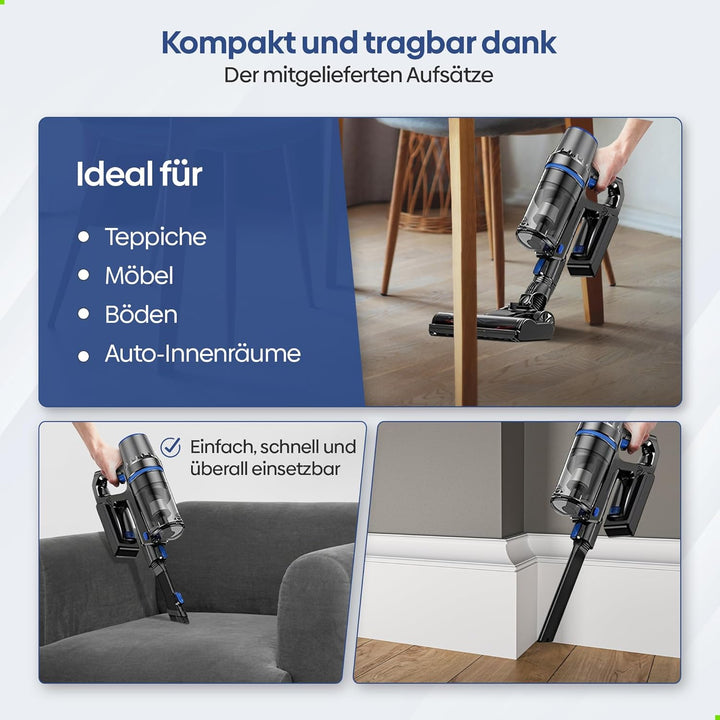 Olvy Akku-Staubsauger mit Wischfunktion, Tierhaare/Teppiche/Hartböden, Kabelloser 2-in-1, ohne Beute