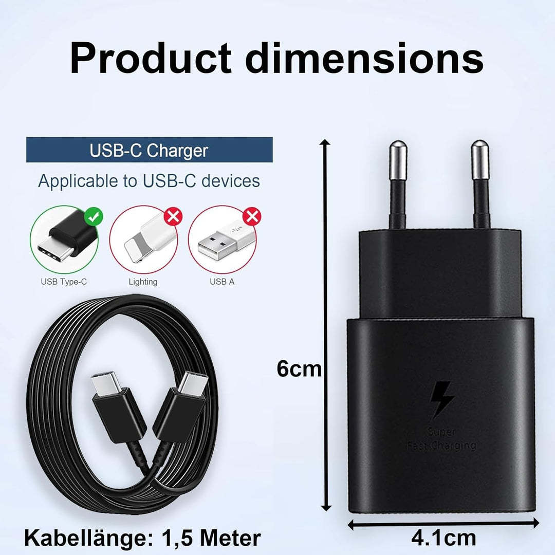 2er-Pack 25W USB C Ladegerät Schnellladekabel für iPhone 17/16/15 Pro Max, Samsung Galaxy S26 S25 S2