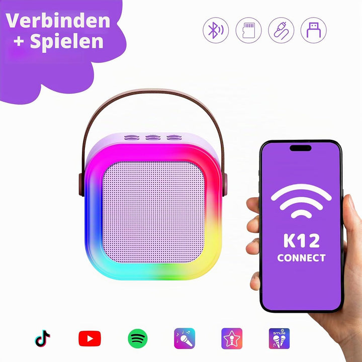 Fede Karaoke Maschine für Kinder Erwachsene, Mini Karaoke Maschine mit 2 Mikrofonen, Tragbarer Bluet