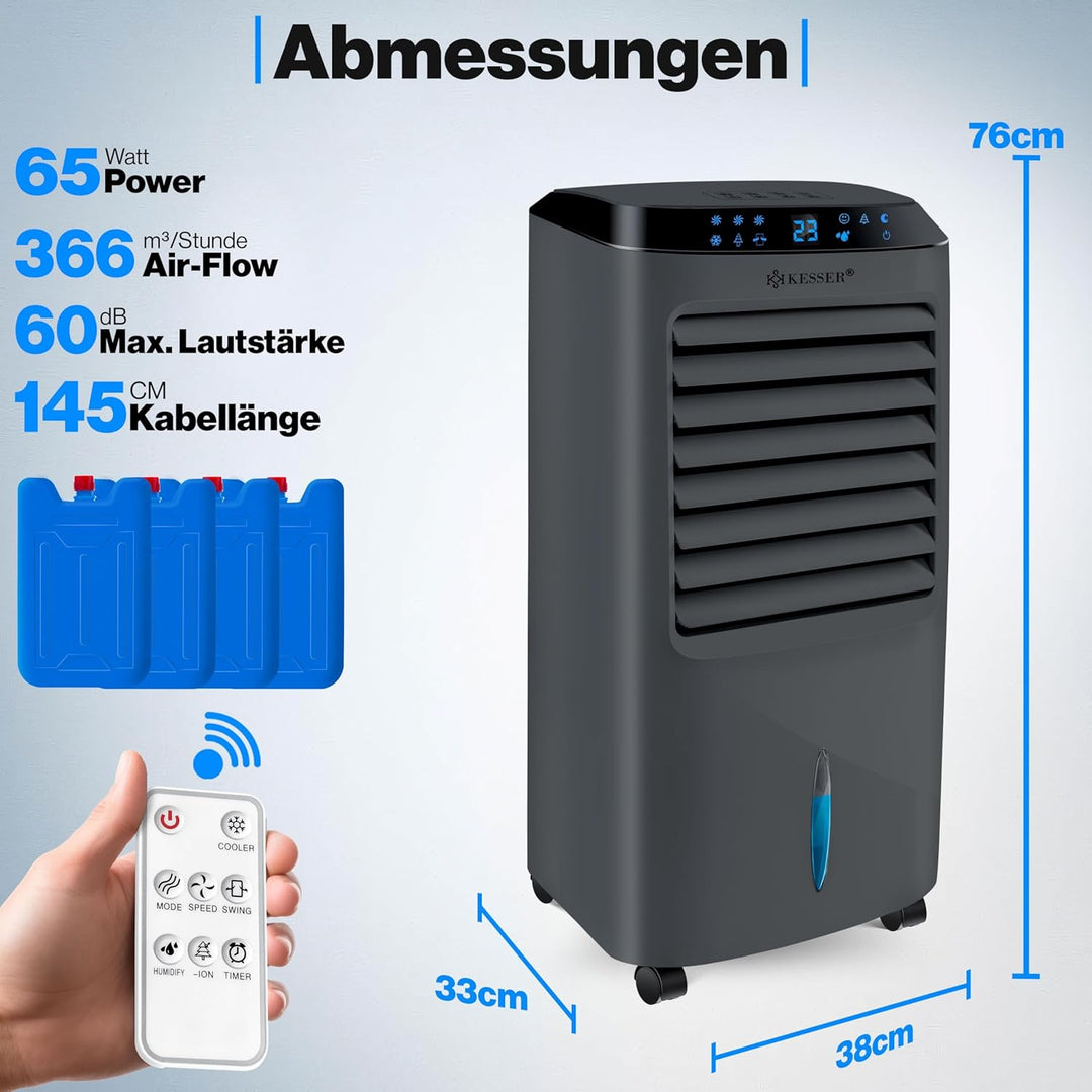 KESSER® Mobile Klimaanlage 4in1 Luftkühler – Air Cooler mit Fernbedienung & Timer, 10L Wassertank, I