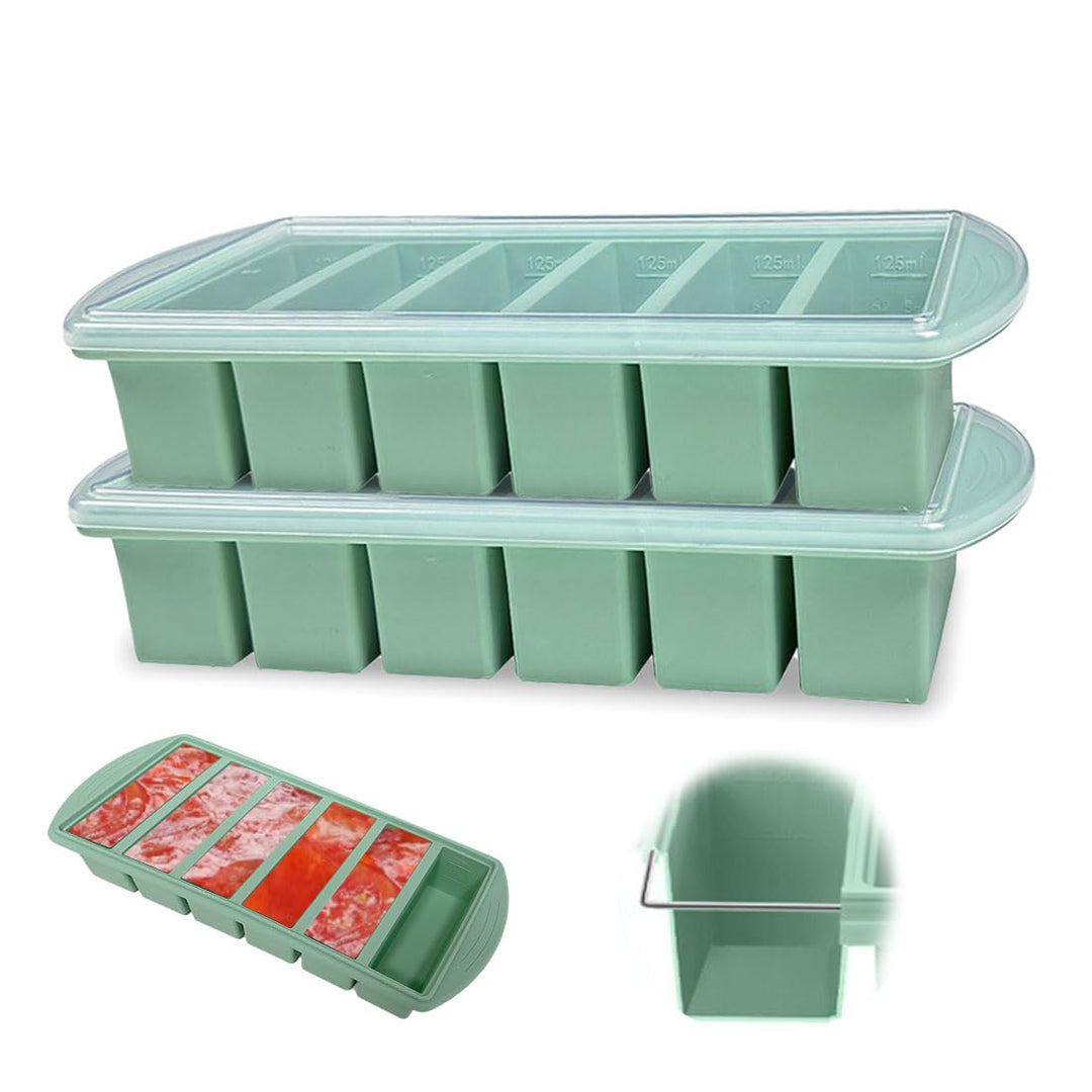 2 Stück Suppe Einfrieren Behälter, 6 Löcher Souper Cube Silikon Gefrierform mit Deckel, Su-ppe Suppe