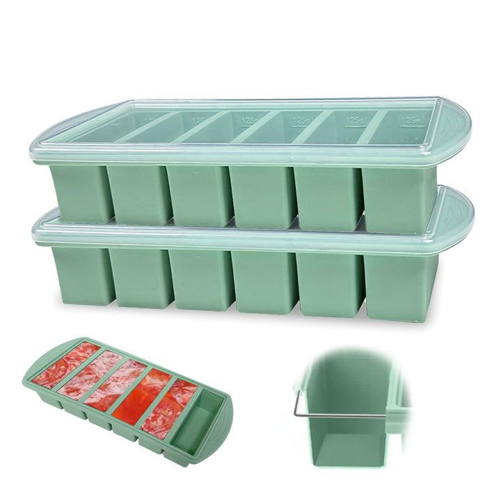 2 Stück Suppe Einfrieren Behälter, 6 Löcher Souper Cube Silikon Gefrierform mit Deckel, Su-ppe Suppe