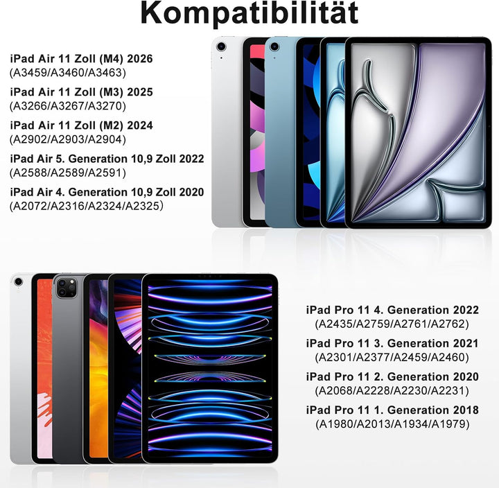 MMK Hülle mit Tastatur für iPad Air 11" M4 2026/M3 2025/M2 2024, QWERTZ | Hülle für iPad Air 5/4,Pro