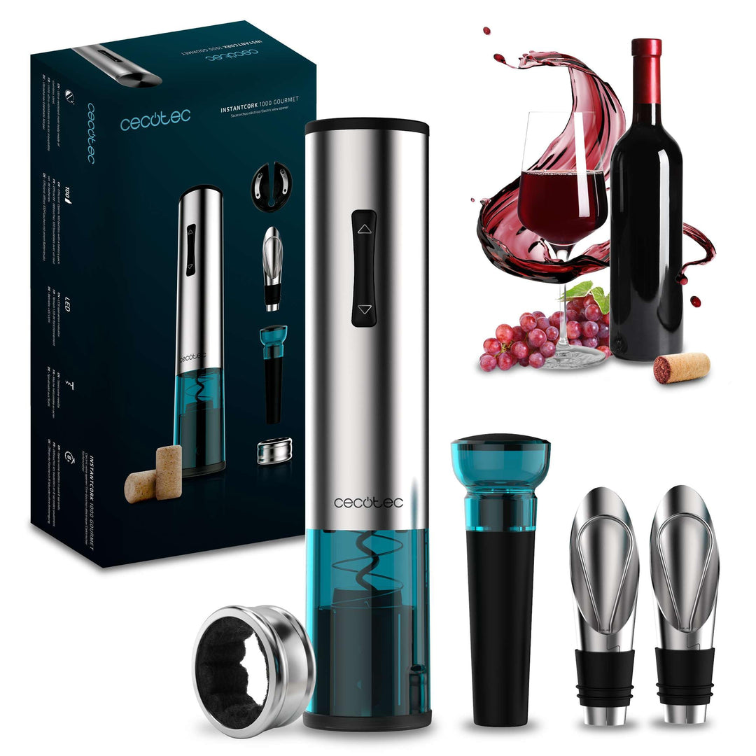 Cecotec InstantCork 1000 Gourmet Elektrischer Korkenzieher. Öffnet Flaschen in nur 8 Sekunden, funkt
