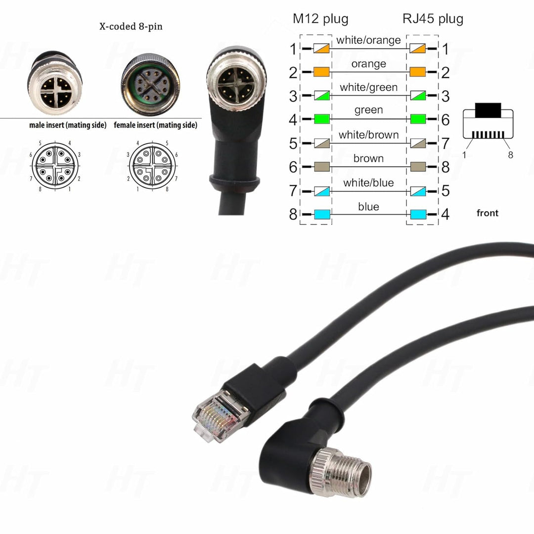 HangTon Netzwerk Ethernet M12 8 Pin X-Coded abgewinkelt auf RJ45 abgeschirmtes CAT-7e Kabel für Cogn