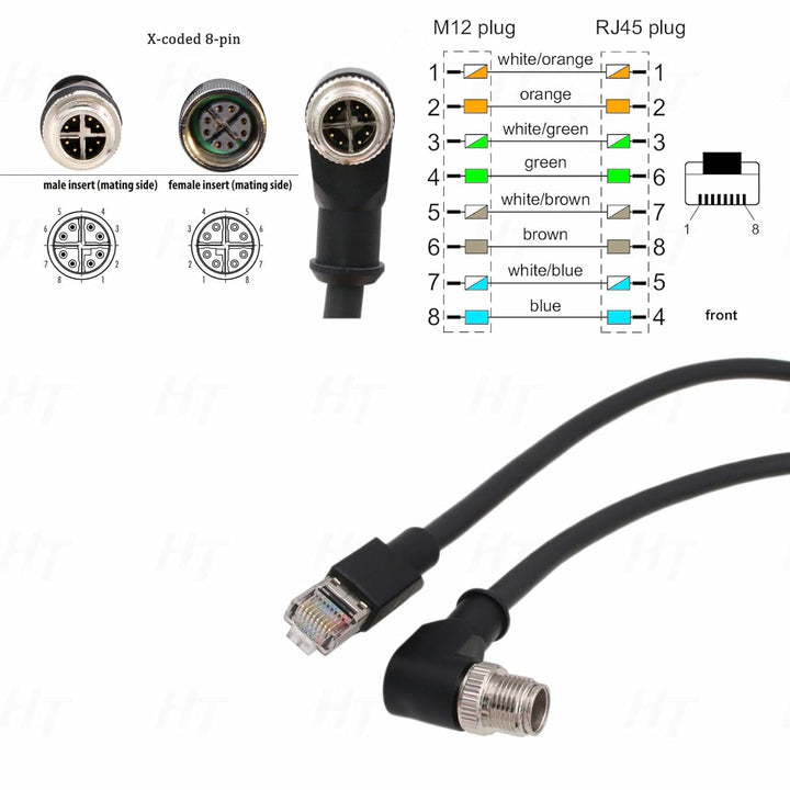 HangTon Netzwerk Ethernet M12 8 Pin X-Coded abgewinkelt auf RJ45 abgeschirmtes CAT-7e Kabel für Cogn