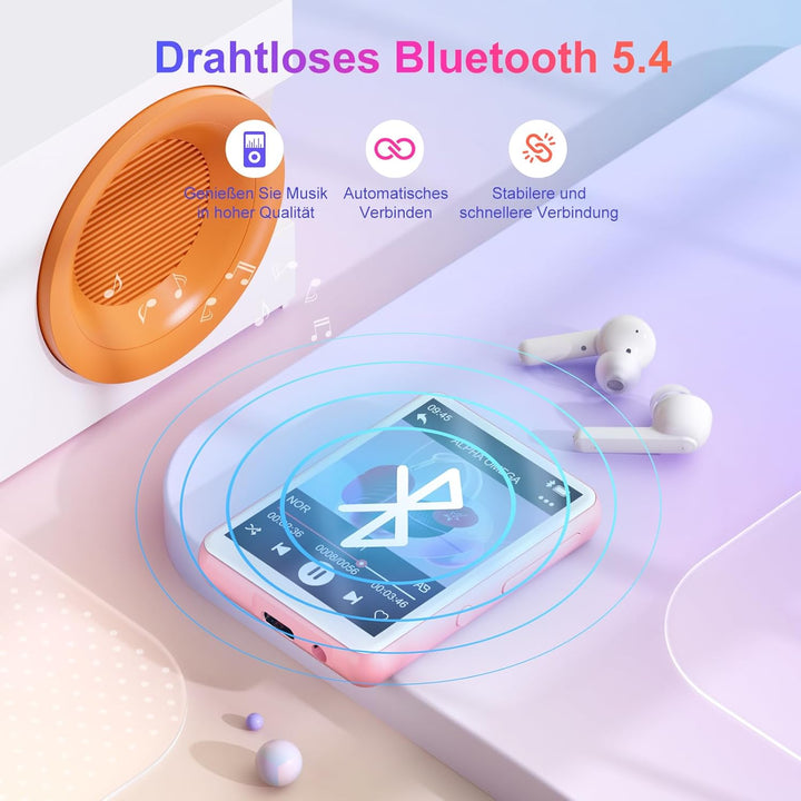 128GB MP3-Player Bluetooth 5.4, 2.4" Full Touchscreen Tragbarer MP3 Musik Player mit Lautsprecher, F