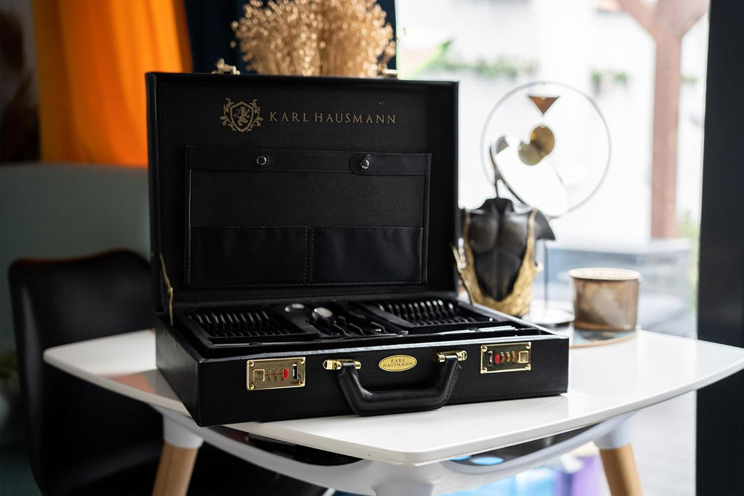 KARL HAUSMANN Besteck Set 12 Personen, 72 teilig Edelstahl Besteckset mit Koffer - Essbesteck mit Me