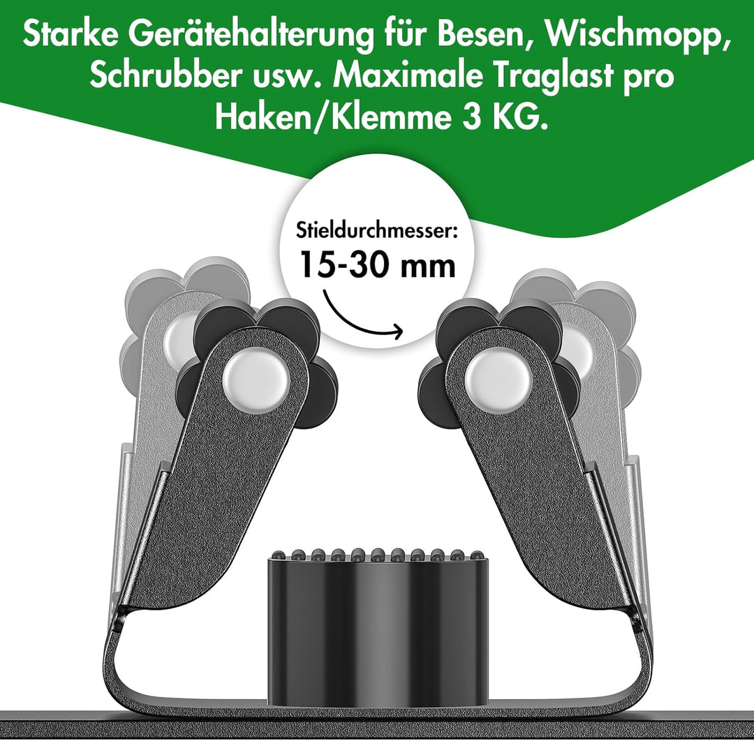 Radikor Besenhalterung Wand, Selbstklebender Besenhalter mit 3 Halter und 2 Haken, Edelstahl Geräteh