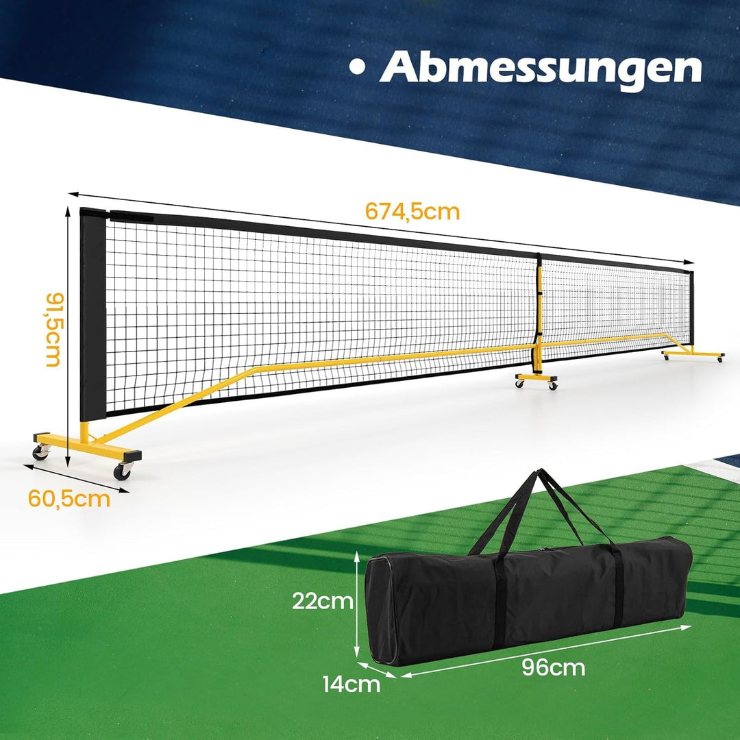COSTWAY Pickleball Netz tragbar mit Rollen, 6,7 m Pickleball-System in offizieller Grösse mit Metall