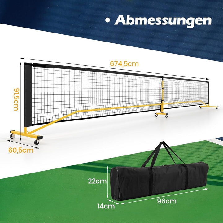 COSTWAY Pickleball Netz tragbar mit Rollen, 6,7 m Pickleball-System in offizieller Grösse mit Metall