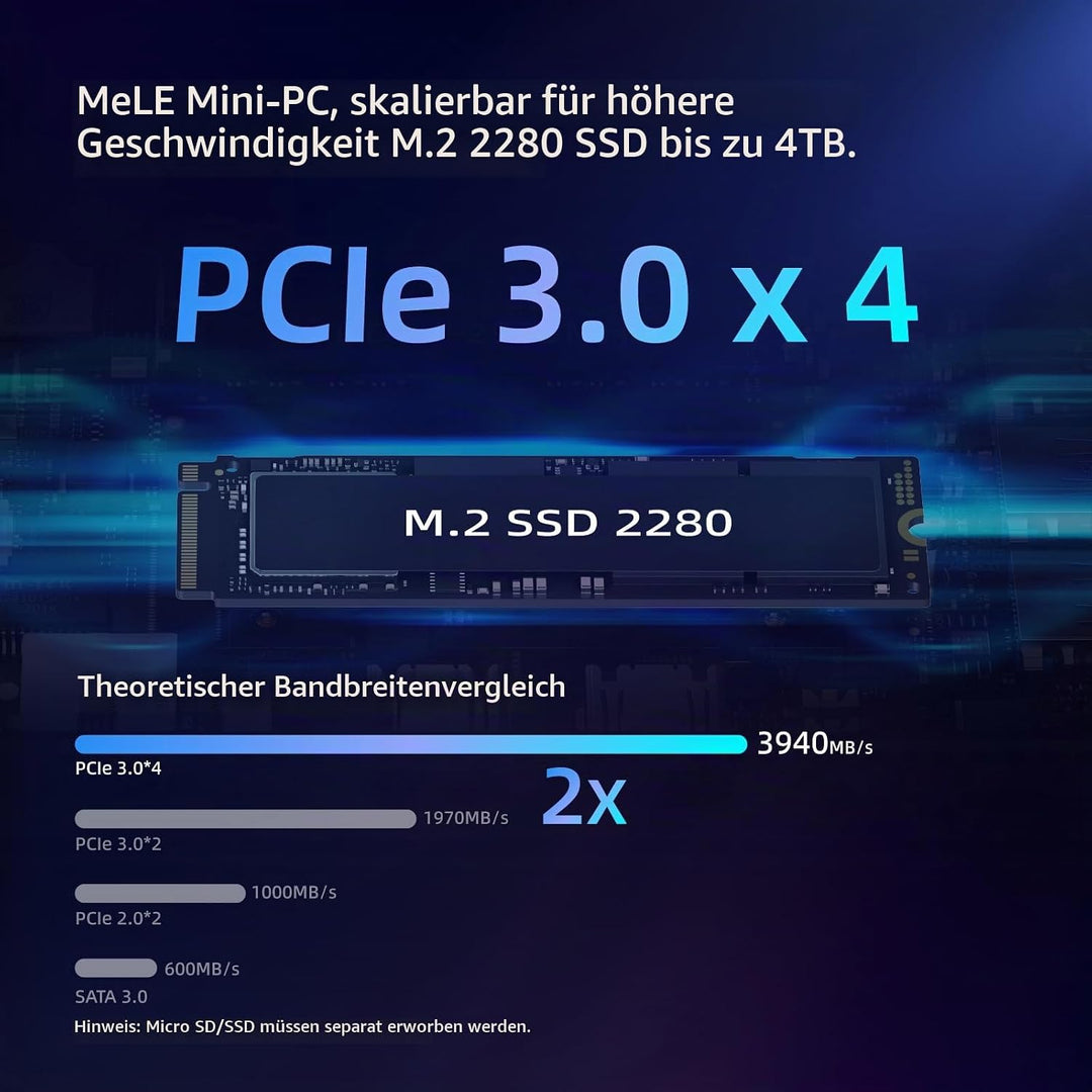 MeLE Quieter4C Lüfterloser Mini PC Windows 11 Pro 16GB DDR4 512GB ROM Micro PC Alder Lake N100(bis z