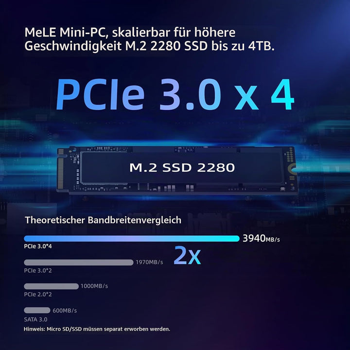 MeLE Quieter4C Lüfterloser Mini PC Windows 11 Pro 16GB DDR4 512GB ROM Micro PC Alder Lake N100(bis z