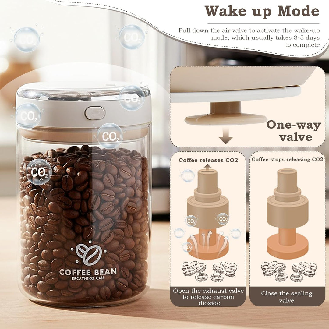 1.7L Kaffeedose Luftdicht Glas, Kaffeebohnen Behälter mit Einwegventil und Datumsanzeige Transparent