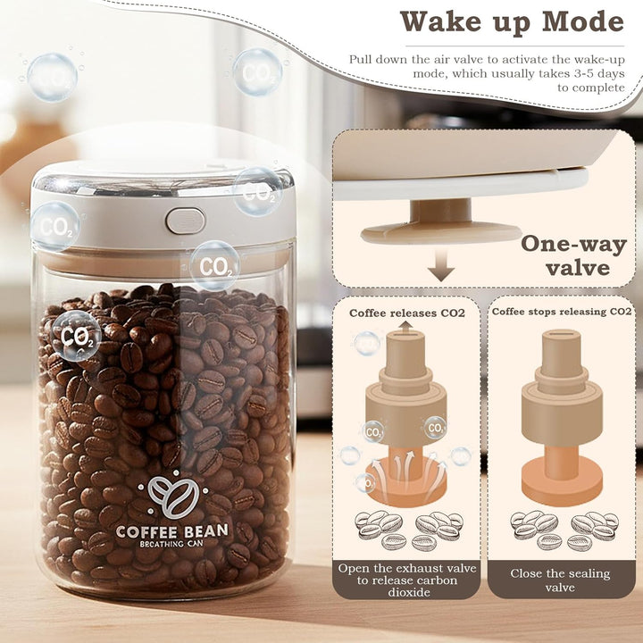 1.7L Kaffeedose Luftdicht Glas, Kaffeebohnen Behälter mit Einwegventil und Datumsanzeige Transparent